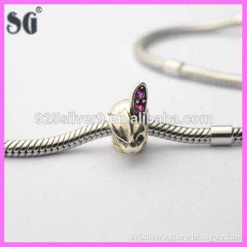 Animal Rabbit Silver Charm Purple AAA Grade Cubic Zirconia Fits For European Charm Bracelet_Necklace_Pendant